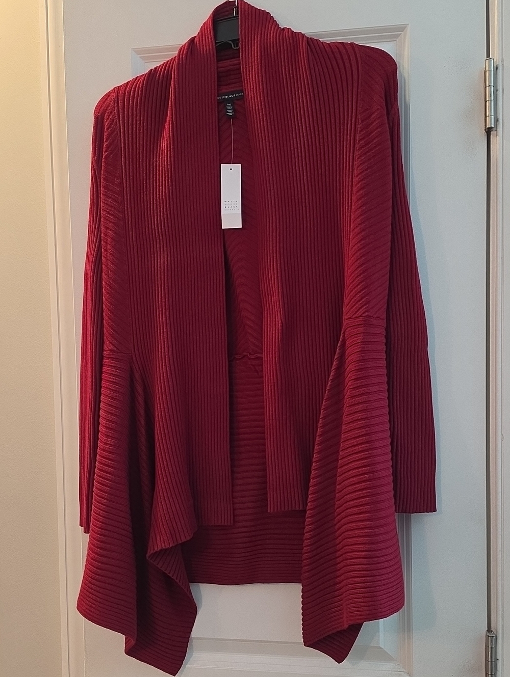 WHBM Soft Ribbed Open-Front Cardigan Sweater - Deep Red Burgundy NWT NON SMOKING